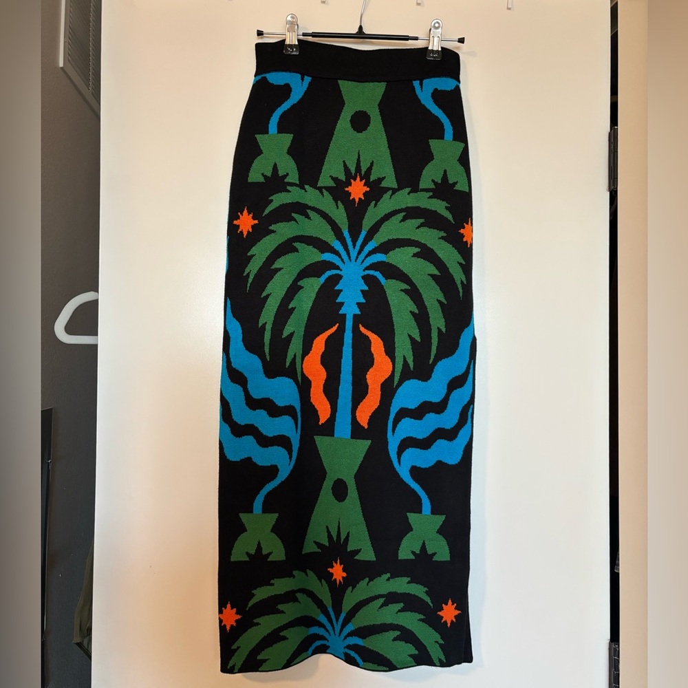 Anthropologie Tigre indigo x Celandine vibrant tropical knit Maxi Skirt